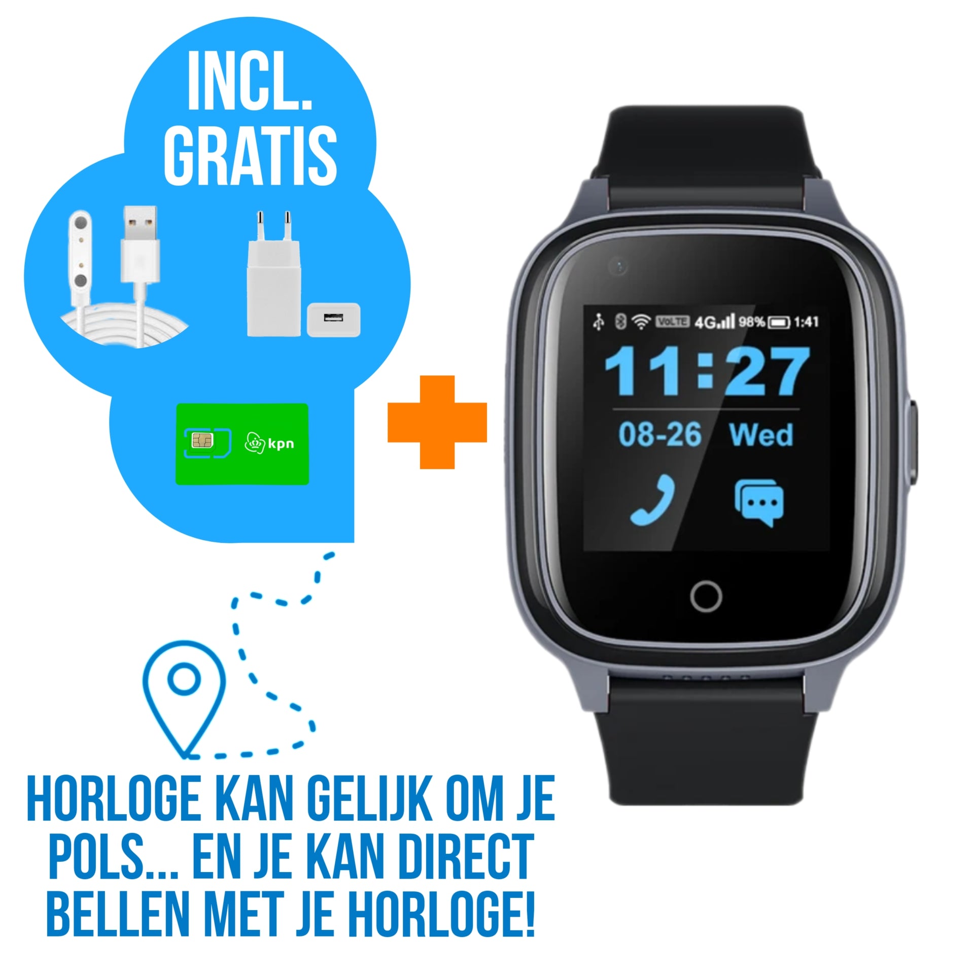 Wiesba WB32A GPS Horloge Senior Smartwatch voor Ouderen