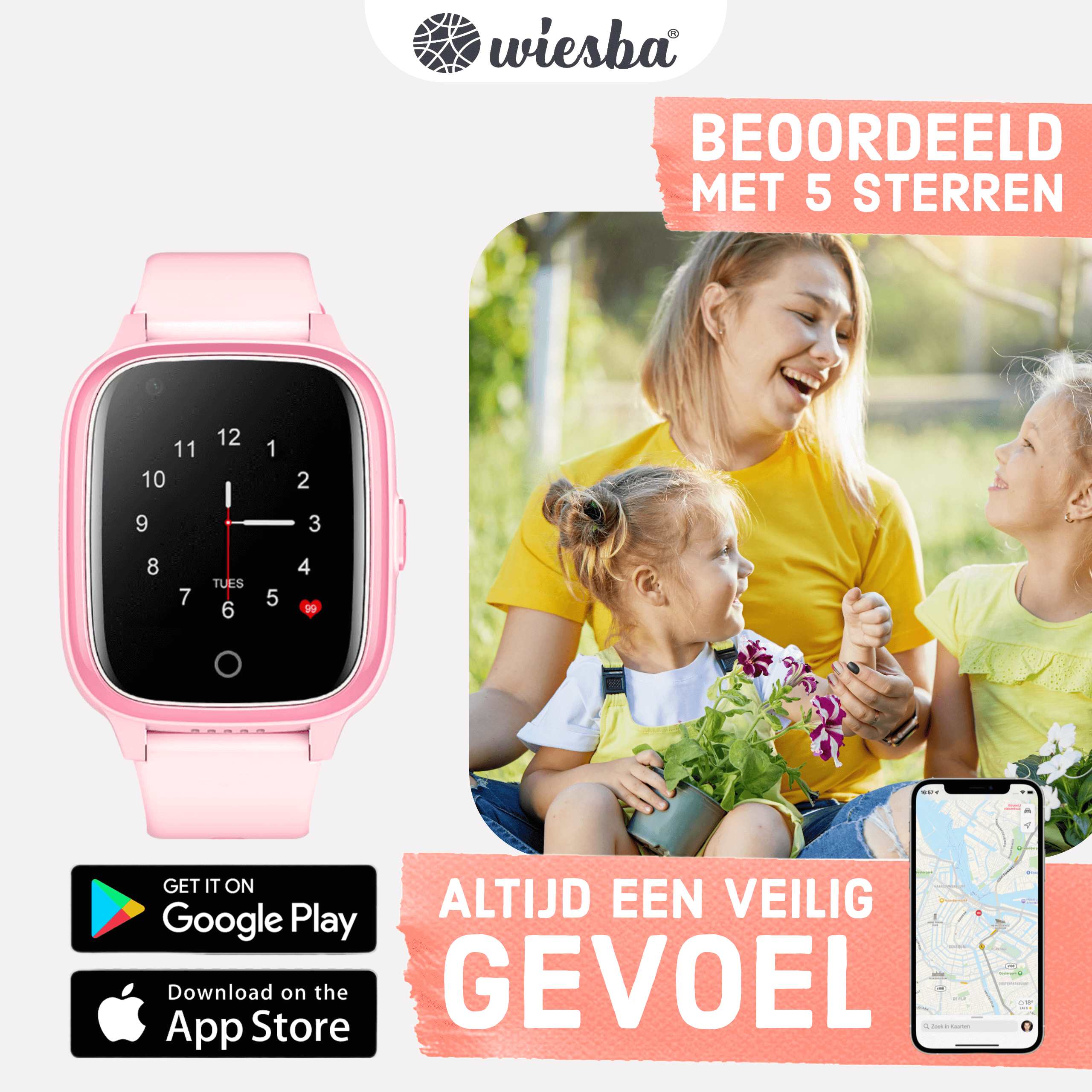 Zwart 4G GPS Smartwatch met een beoordeling van 5 sterren