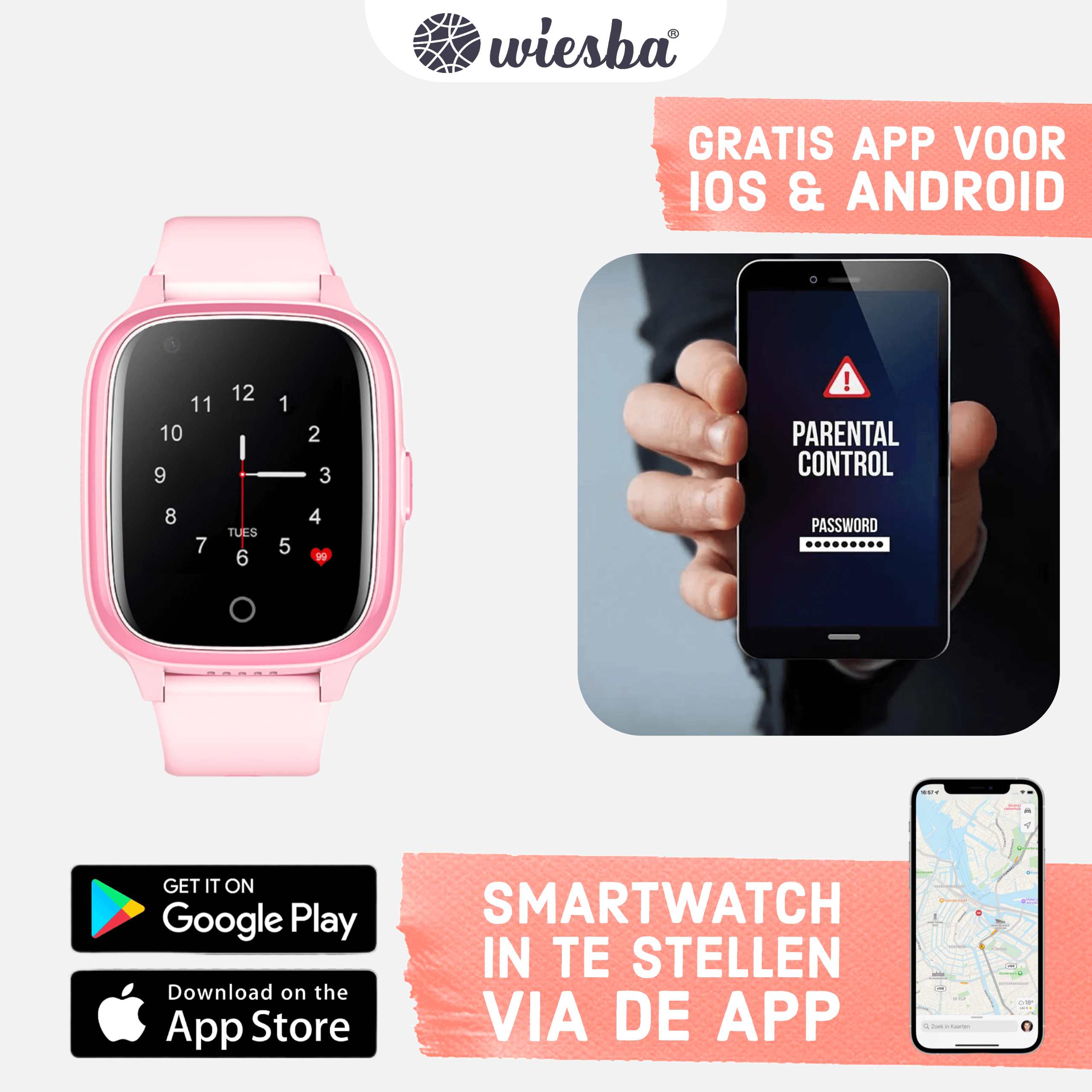 Rose 4G GPS Smartwatch in te stellen via de app en met ouderlijk toezicht.