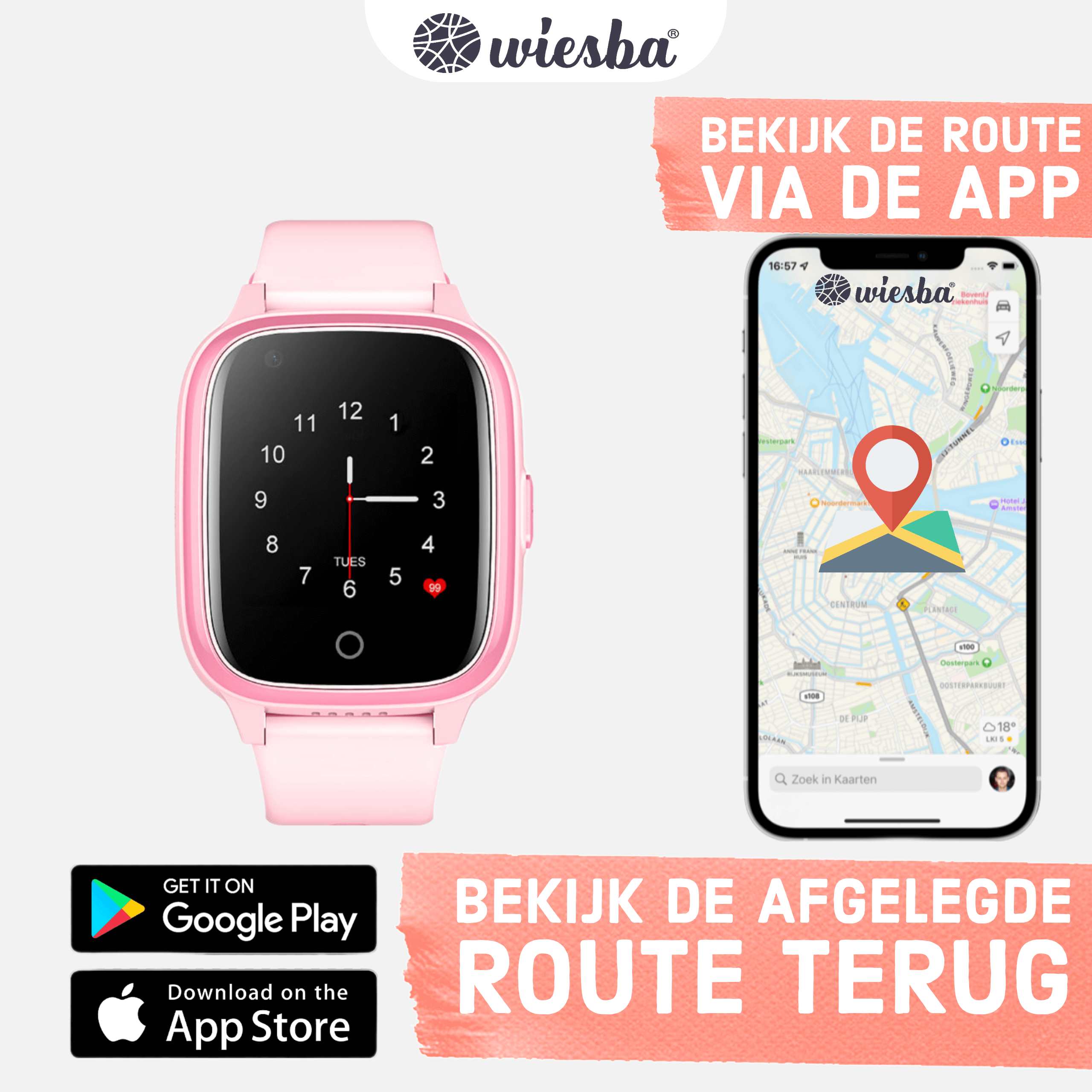 Rose 4G GPS Smartwatch je kunt de route via de app volgen en de afgelegde route kunnen terug zien