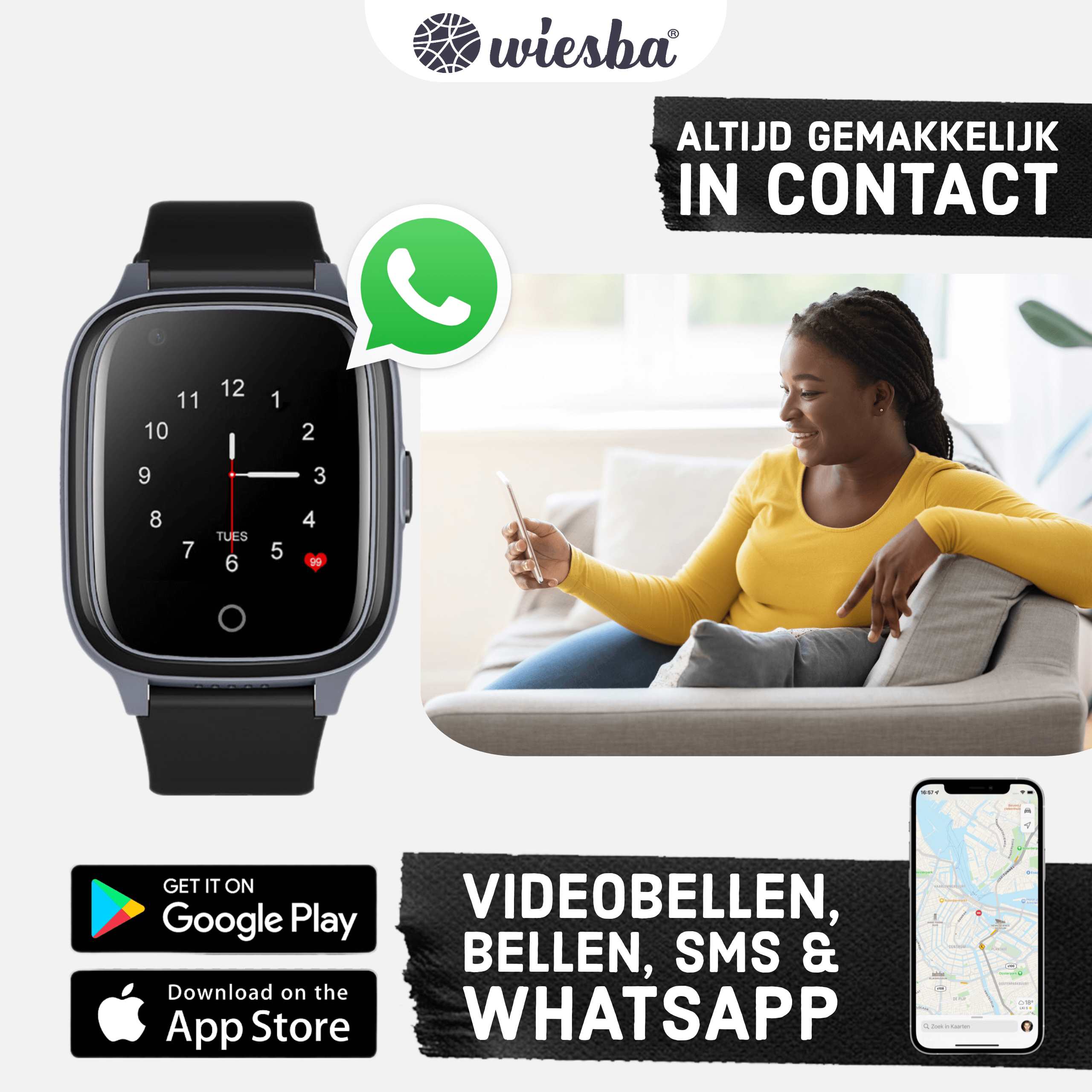 Zwarte 4G GPS Smartwatch je kunt videobellen en bellen