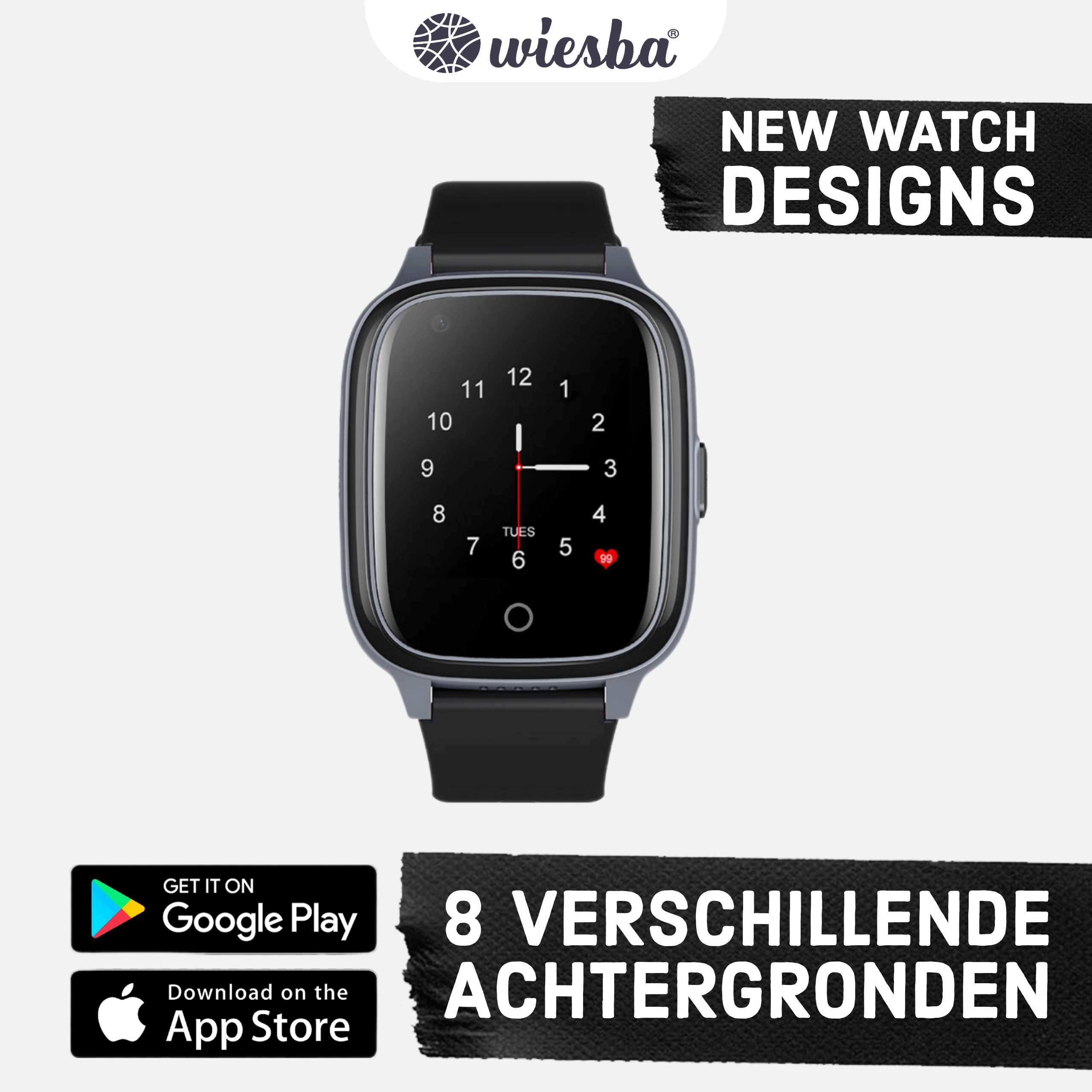 Zwarte 4G Smartwatch met 8 verschillende achtergronden