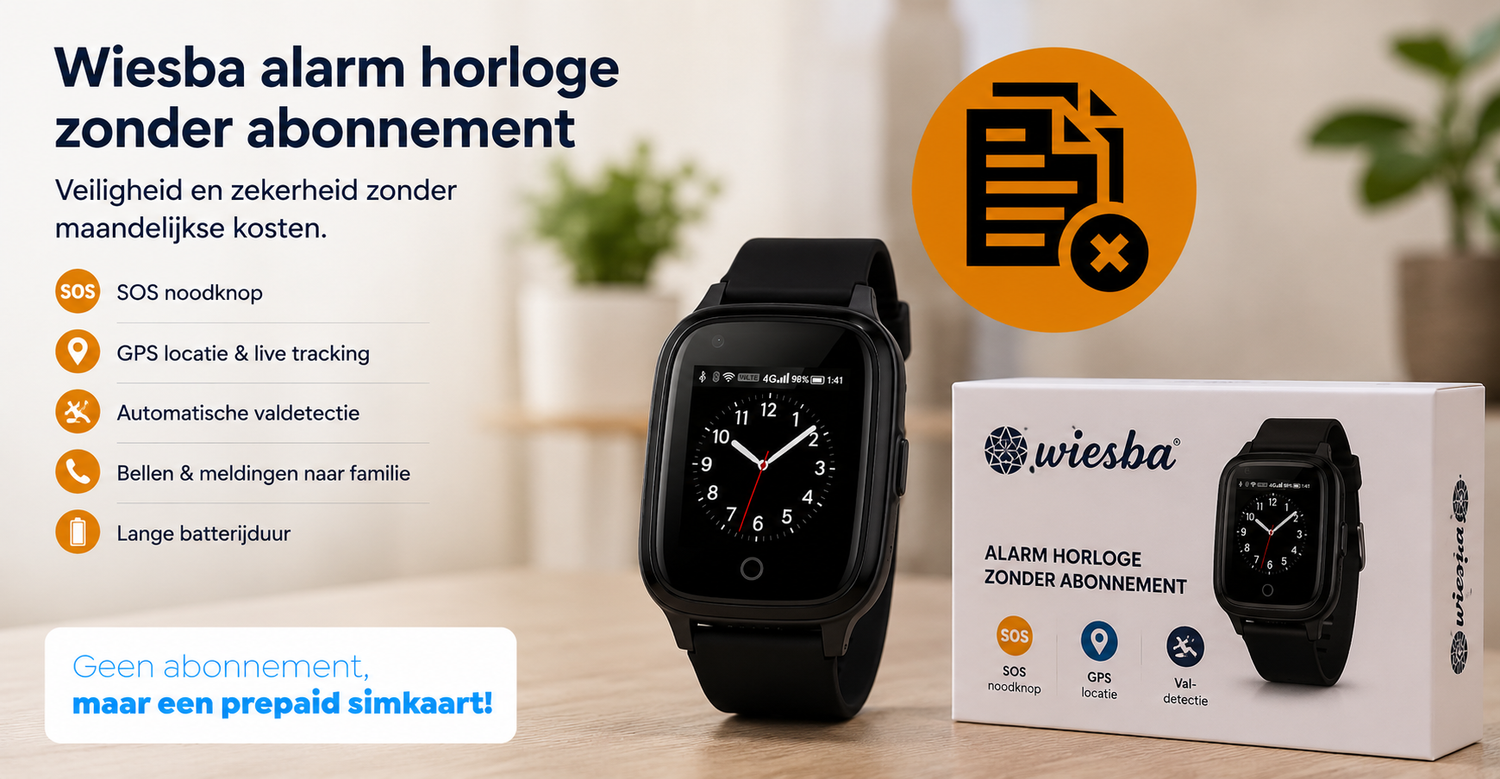 Wiesba alarm horloge zonder abonnement: veilige hulp zonder vaste maandelijkse kosten