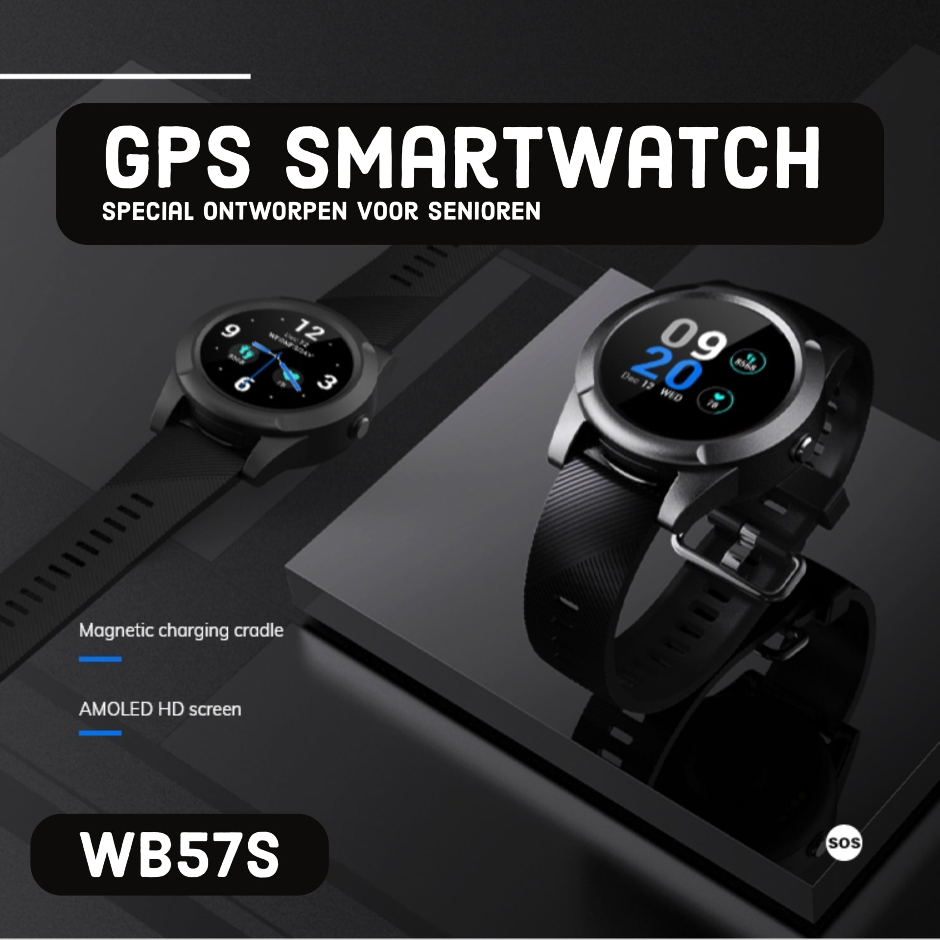Wiesba WB57S - Montre GPS Senior - Montre Connectée pour Personnes Âgées - Alarmes Personnelles - Montre Alarme Personnes Âgées - Montre GPS Alzheimer - Détection de Chute