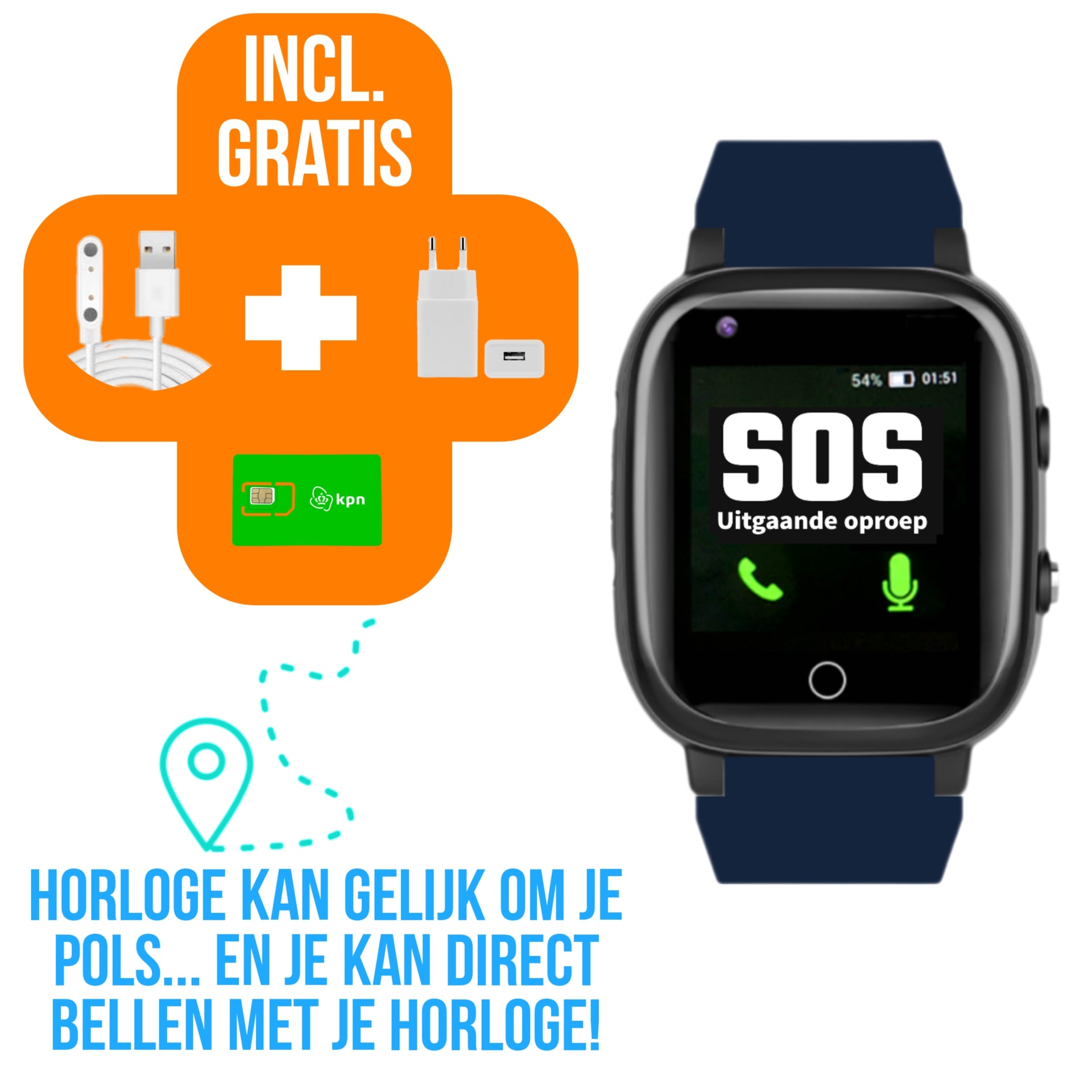 Wiesba WB68S Smartwatch voor Ouderen GPS Horloge Senior