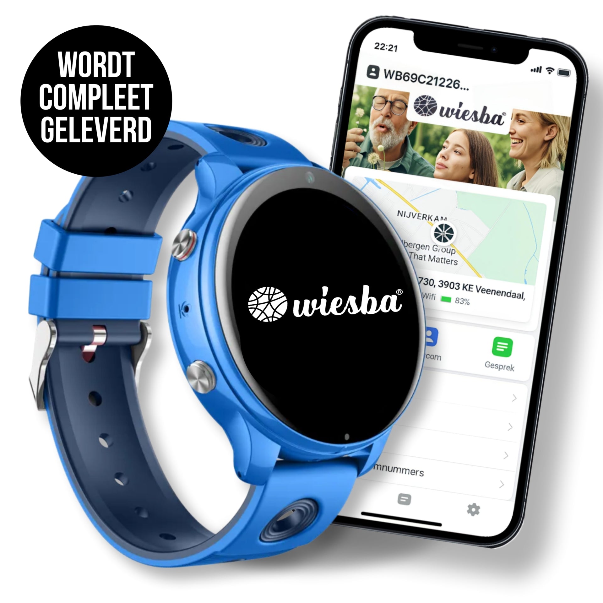 Wiesba WB56 gps kindersmartwatch in gebruik door kind tijdens buitenspelen