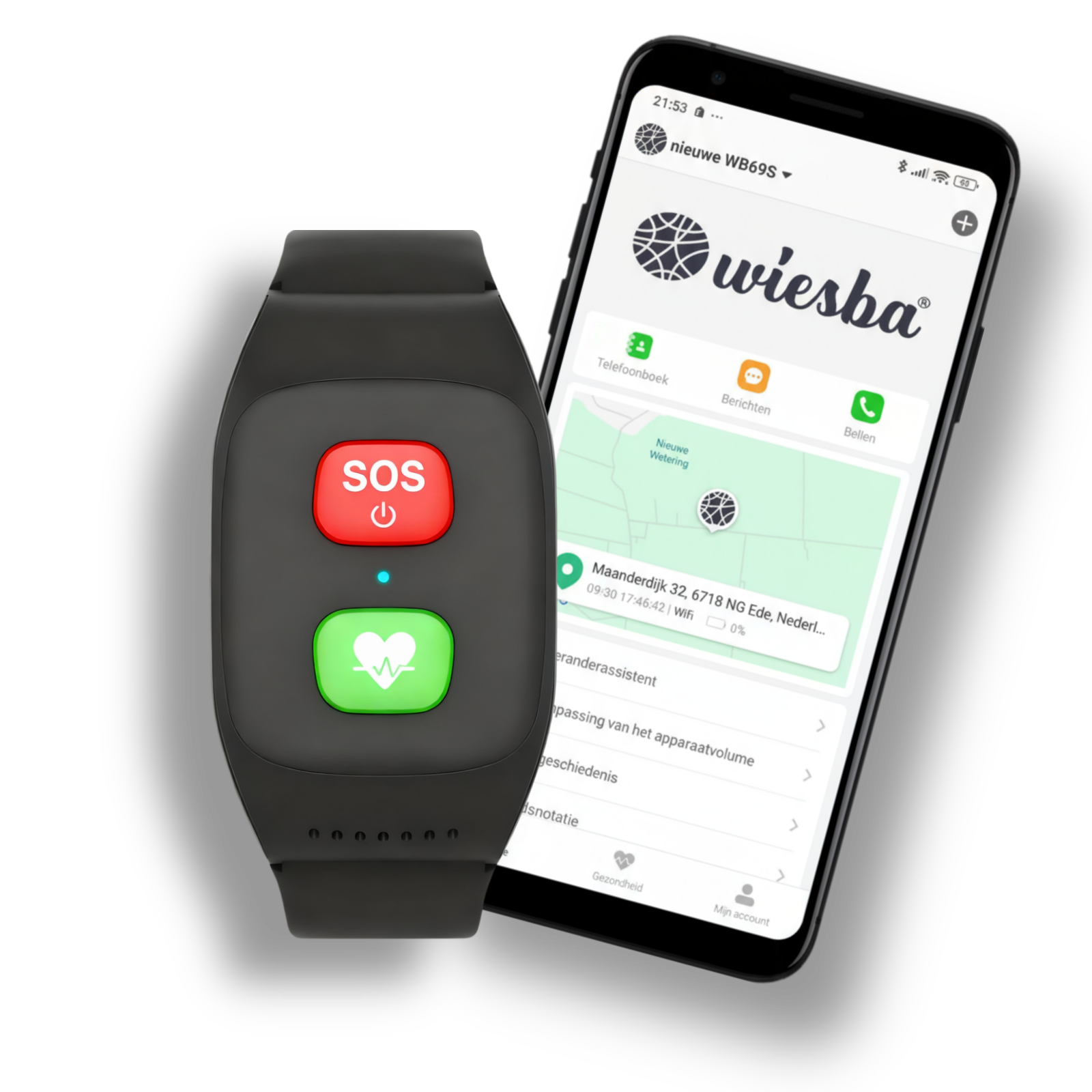 Wiesba WB69S GPS senior Personenalarmering met SOS-knop, valdetectie, videobellen en nauwkeurige locatie. Veilig, gebruiksvriendelijk en gratis app.