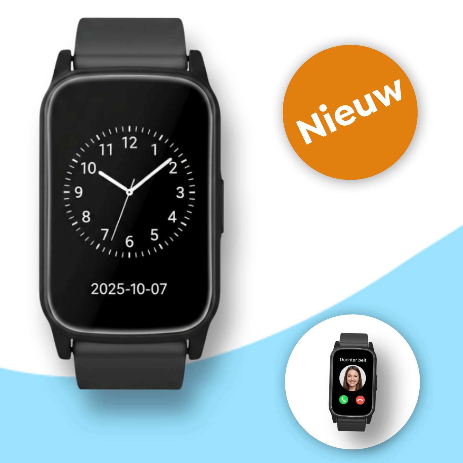 Wiesba WB80S GPS senior horloge met SOS-knop, valdetectie, videobellen en nauwkeurige locatie. Veilig, gebruiksvriendelijk en gratis app.