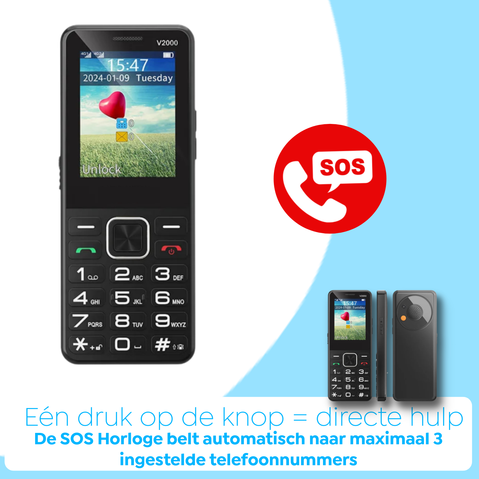 Telefoon met Grote Knop voor Senioren, Vaste Telefoon, Vaste Telefoon met Snelkeuzeknop met Grote Knop, Wandmontage of Bureautelefoon, Volume Verstelbaar voor Senioren Telefoon met Grote Knop voor Senioren, Vaste Telefoon, Vaste Telefoon met Snelkeuzeknop met Grote Knop, Wandmontage of Bureautelefoon, Volume Verstelbaar voor Senioren
