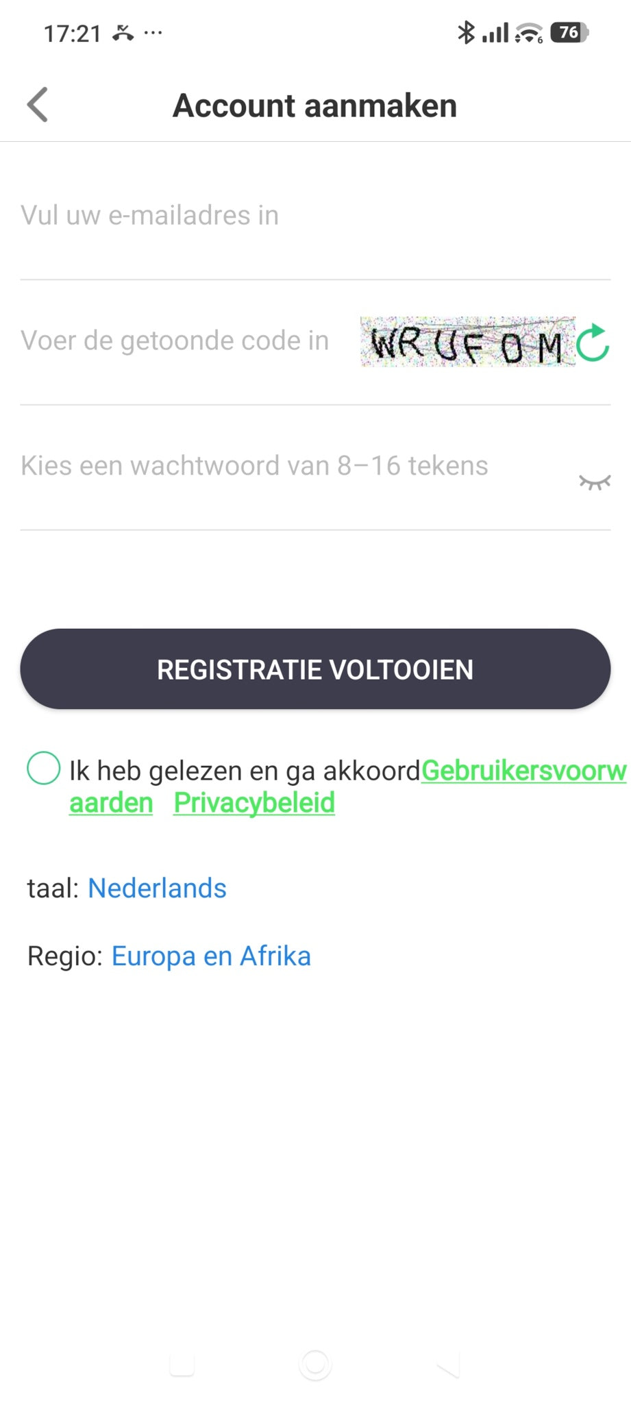 Inloggen en registreren in Wiesba app